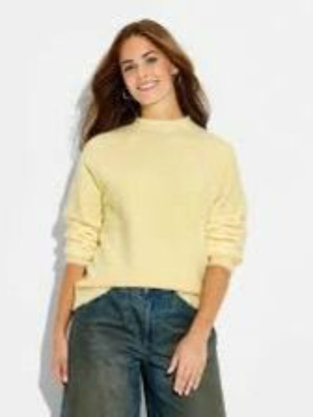 Wild Fable Pullover Sweater Women Large Yellow Fuzzy Knit Crew Neck Cozy Casual